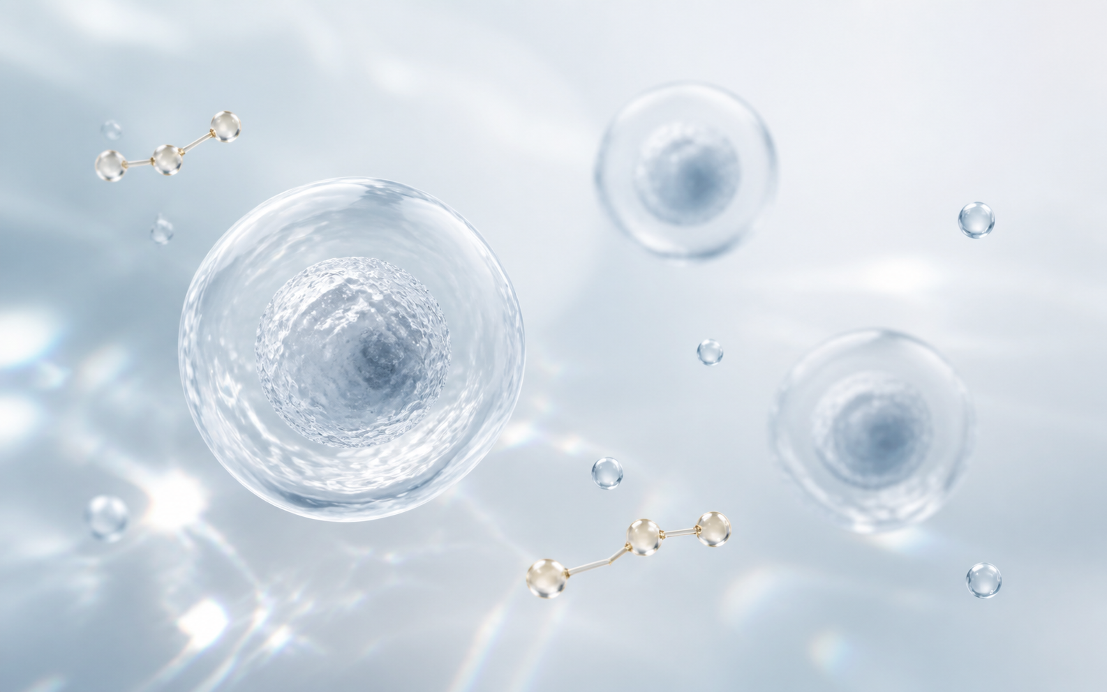 Illustration of blue cells and molecular structures
